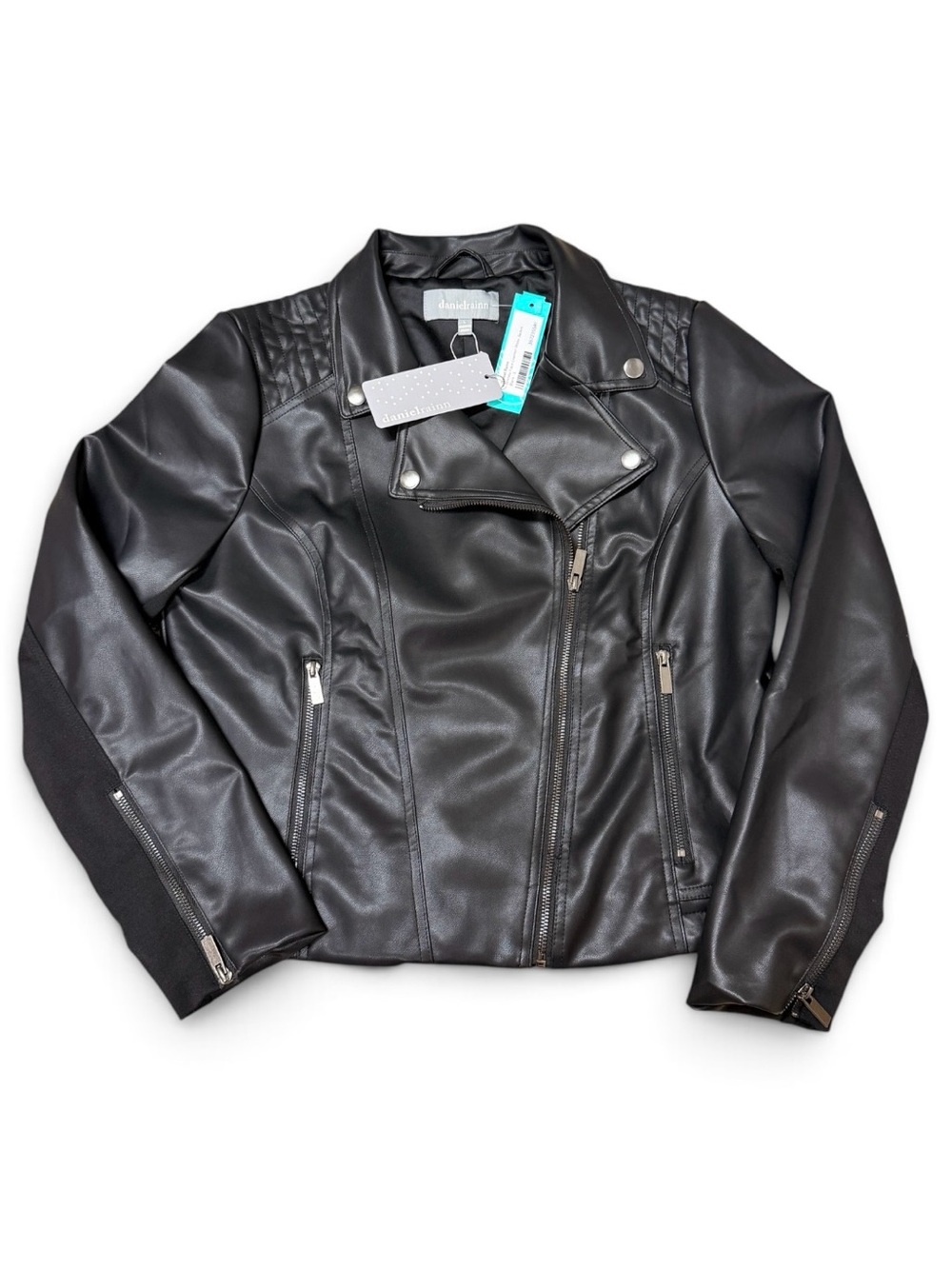 NWT Daniel Rainn Tenney Faux Leather Moto Jacket Black L
